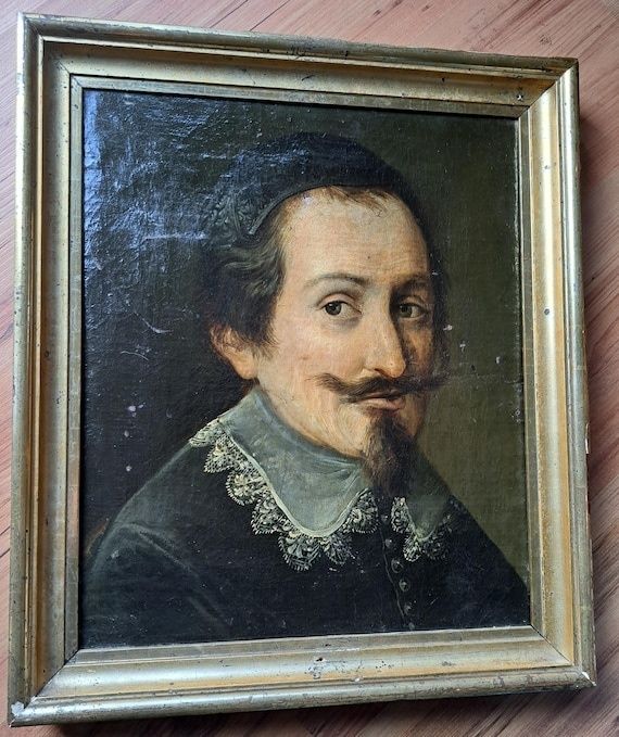 Gerahmtes historisches Porträt eines Mannes mit Schnurr- und Kinnbart