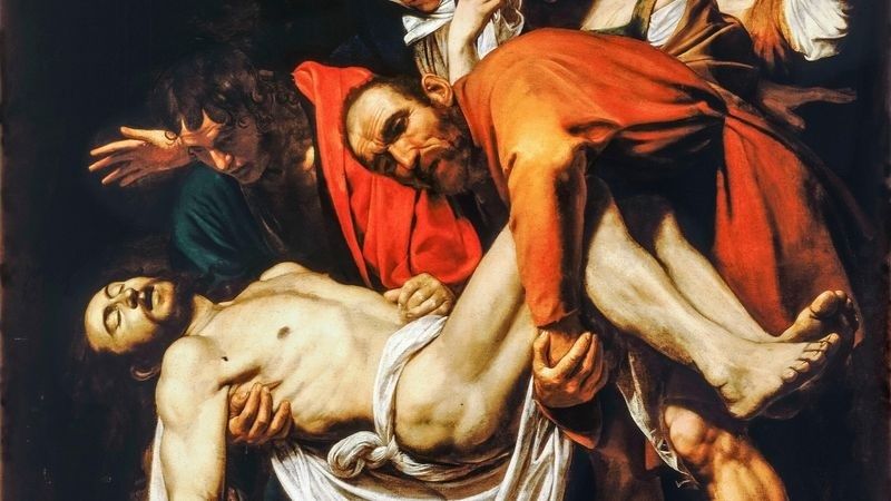 Caravaggios dramatisch beleuchtete Grablegung Christi im starken Hell-Dunkel